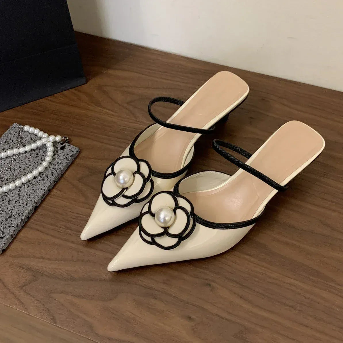 Dropshipman Apricot / 41 2025 Flower Pointed Toe High Heels Women Luxury Designer Sandals Female Summer Elegant Fashion Pumps Flower Mule Slippers Women