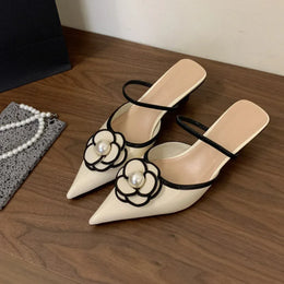 Dropshipman Apricot / 41 2025 Flower Pointed Toe High Heels Women Luxury Designer Sandals Female Summer Elegant Fashion Pumps Flower Mule Slippers Women
