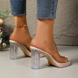 KissICON Apricot Pvc Super High Heel Sandals Women Plus