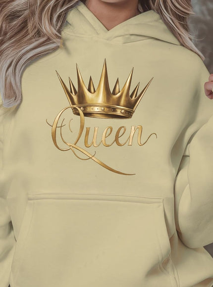 jkthpu-45 Apricot / UK 16 1pc Queen Crown Graphic Hoodie for Women, Plus
