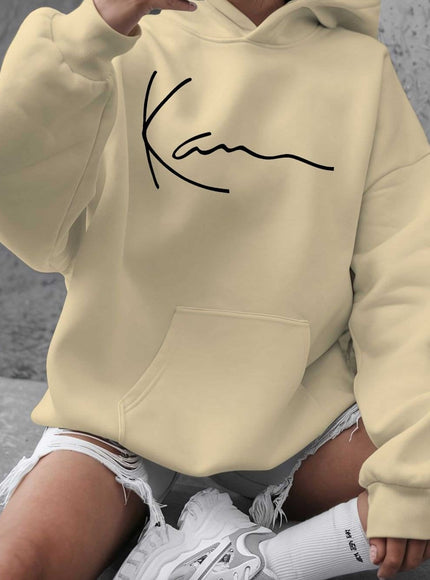 jkthpu-45 Apricot / UK 16 Artistic Signature Women's Plus Size Casual Hooded Sweatshirt