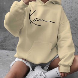 jkthpu-45 Apricot / UK 16 Artistic Signature Women's Plus Size Casual Hooded Sweatshirt