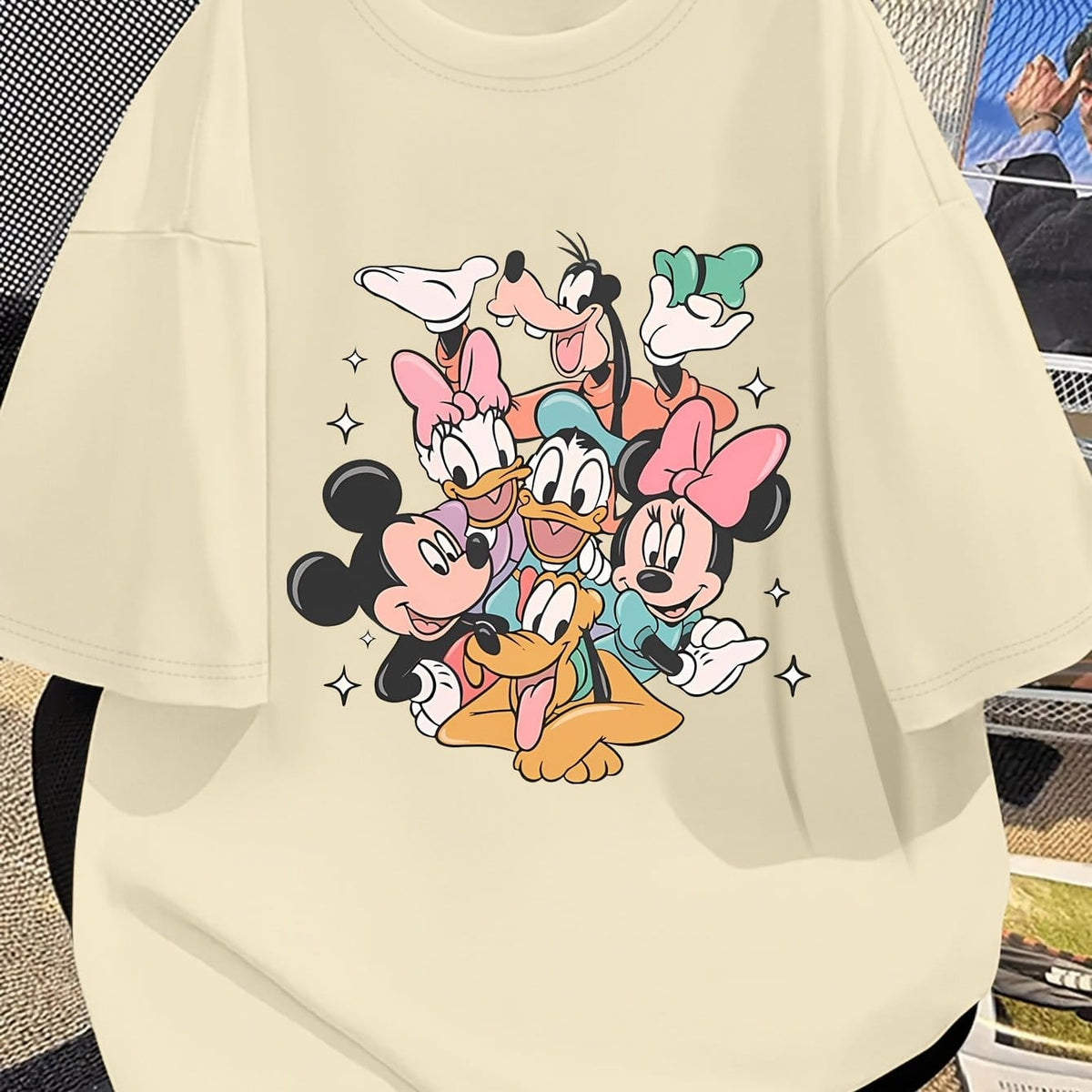 KissICON Apricot / UK 16 Disney Official Women's Summer New Arrival Oversized Fashionable Mickey Mouse & Friends Cartoon Print Casual Round Neck T-Shirt, Machine Washable Loose Fit Fun Design Comfort Fabric for Home and Outing Wear
