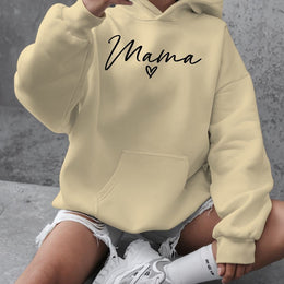 jkthpu-45 Apricot / UK 16 Plus Size "Love for Mom" Hooded Sweatshirt -
