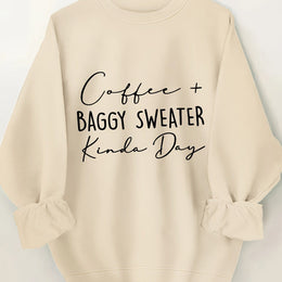 jkthpu-45 Apricot / UK 16 Plus Size Women's Cozy Letter Print Pullover Sweatshirt