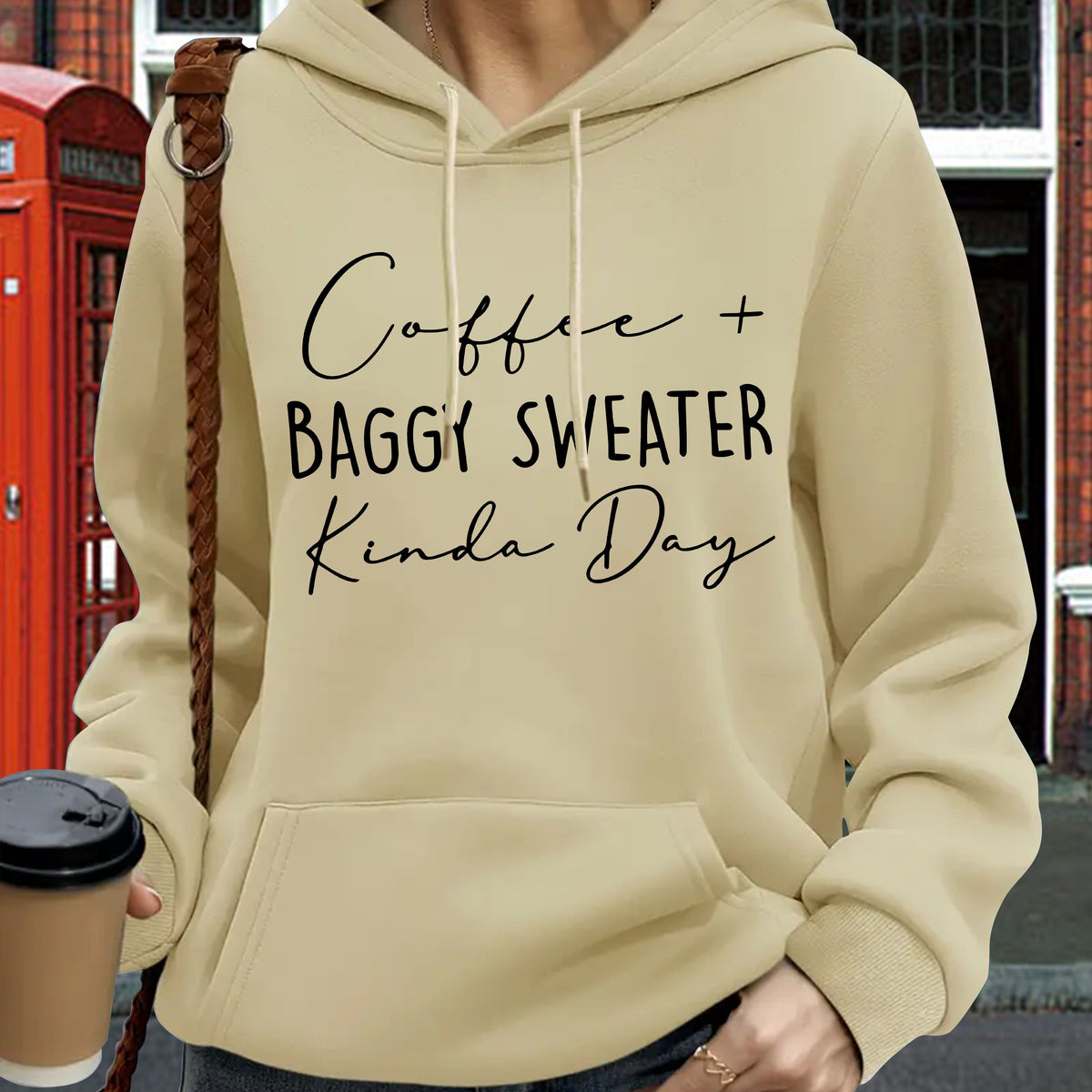 jkthpu-45 Apricot / UK 16 Women'S Plus Size "Coffee + Baggy Sweater Kinda