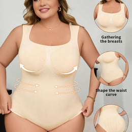 jkthpu-45 Apricot / UK 18 1pc Women'S Plus Size Seamless Shapewear Bodysuit, High