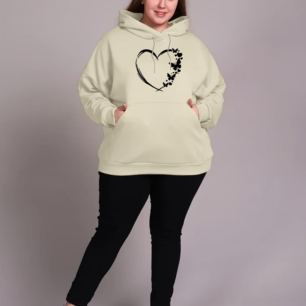 jkthpu-45 Apricot / UK 18 Cozy Plus Size Women's Hoodie with Heart &