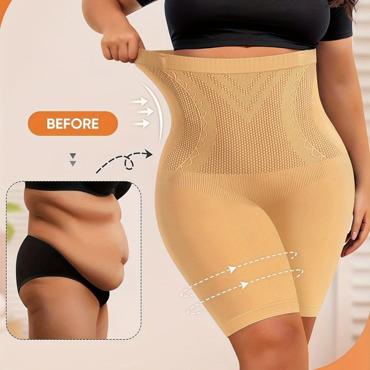 jkthpu-45 Apricot / UK 18 MIOTAN Plus Size HighWaist Shaping Shorts Tummy Control Butt Lift