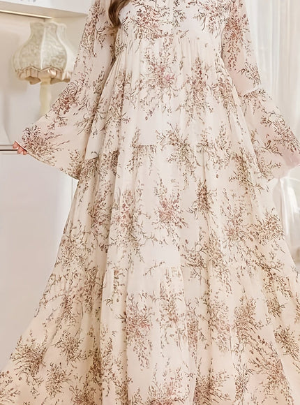 jkthpu-45 Apricot / UK 18 Plus Size - Plus Size, Women'S Elegant Floral maxi dress - Flowy Formal & Casual long gown, Non-Stretchy fabric, Button Front Closure, Plus Size Friendly, All-Season Party Wedding Everyday Outfit, Dresses for Wedding, Special Occasion Gown, Vneck Design,