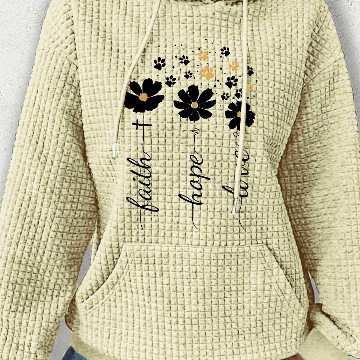 jkthpu-45 Apricot / UK 18 Plus Size Women's Floral Pattern Waffle Knit Long