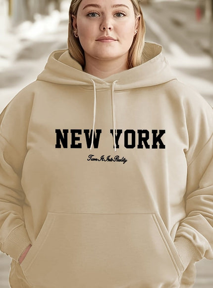 jkthpu-45 Apricot / UK 18 Plus Size Women's Oversized Hoodie - New York