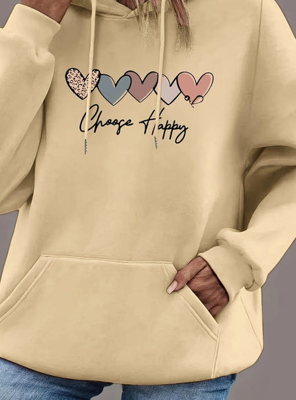 jkthpu-45 Apricot / UK 18 Women'S Plus Size Black Hoodie with "Choose Happy"