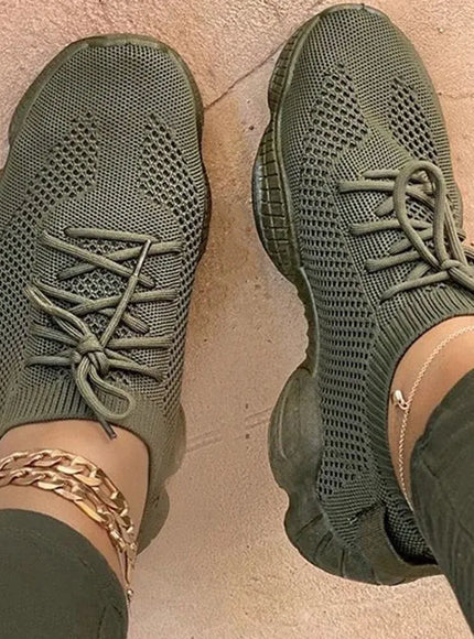 Dropshipman army green / 44 Women's Sneakers 2024 New Fashion Breathable Trainers Comfortable Sneakers Women Mesh Fabric Lace Up Female Footwear Women Shoes