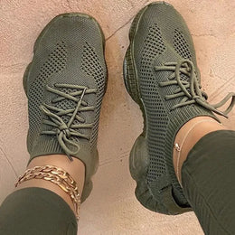 Dropshipman army green / 44 Women's Sneakers 2024 New Fashion Breathable Trainers Comfortable Sneakers Women Mesh Fabric Lace Up Female Footwear Women Shoes