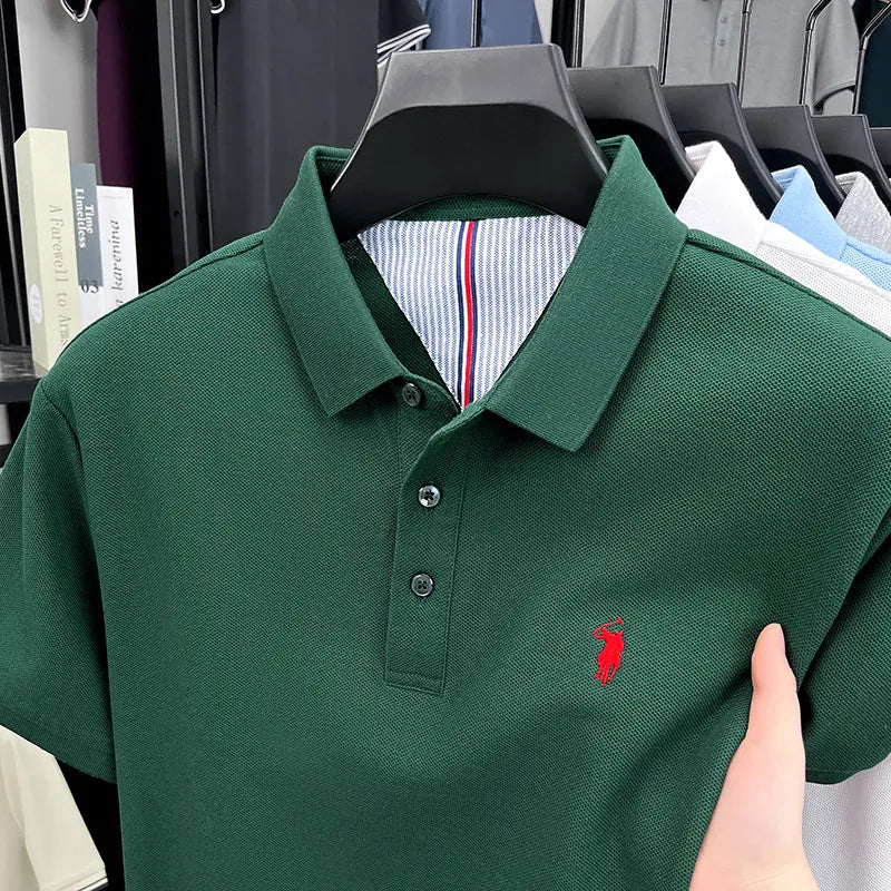 KissICON army green / 4XL Luxury Cotton Polo Pony Embroidery Summer Business Golf Top