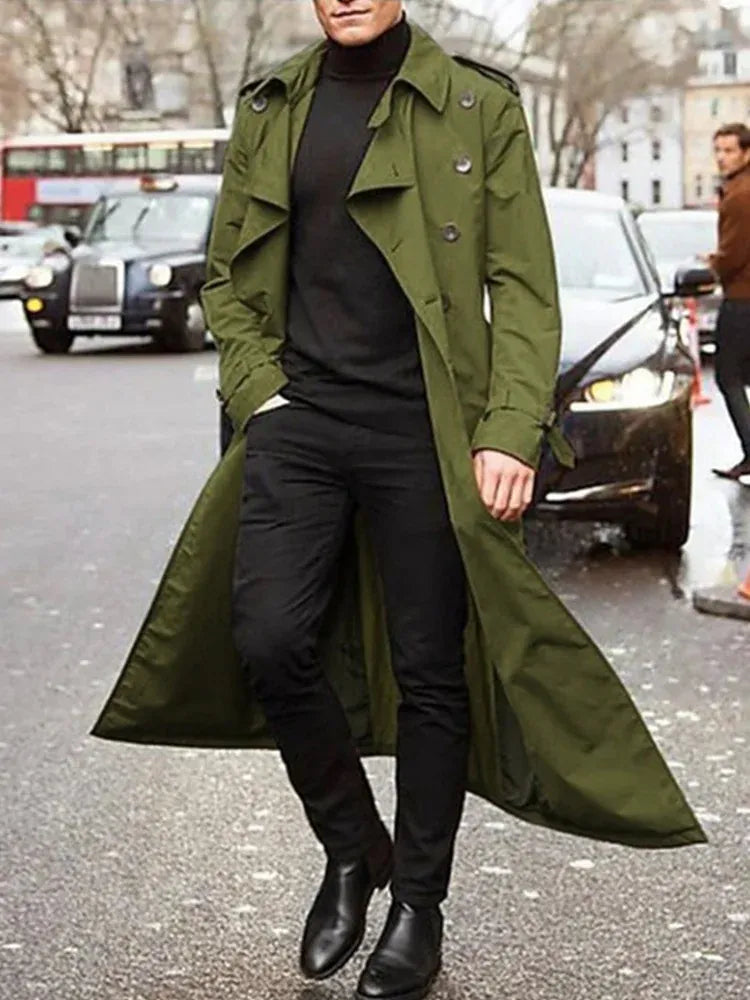 KissICON army green / M Designer British Overlong Mens Thin Trench Coat