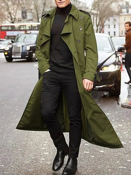 KissICON army green / M Designer British Overlong Mens Thin Trench Coat
