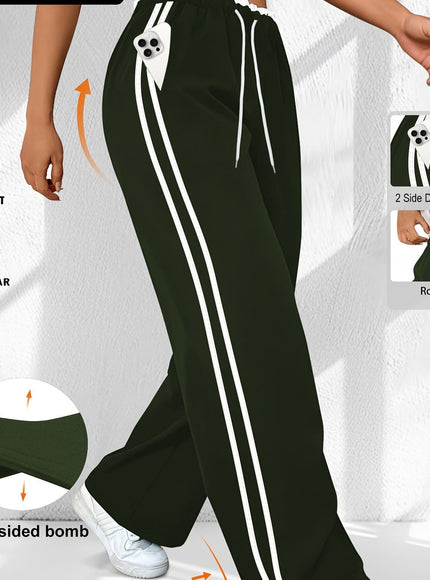 jkthpu-45 Army Green / UK 16 Plus Size High Stretch Straight Leg Trousers with Side Stripe – 6 Colours
