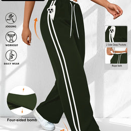 jkthpu-45 Army Green / UK 16 Plus Size High Stretch Straight Leg Trousers with Side Stripe – 6 Colours
