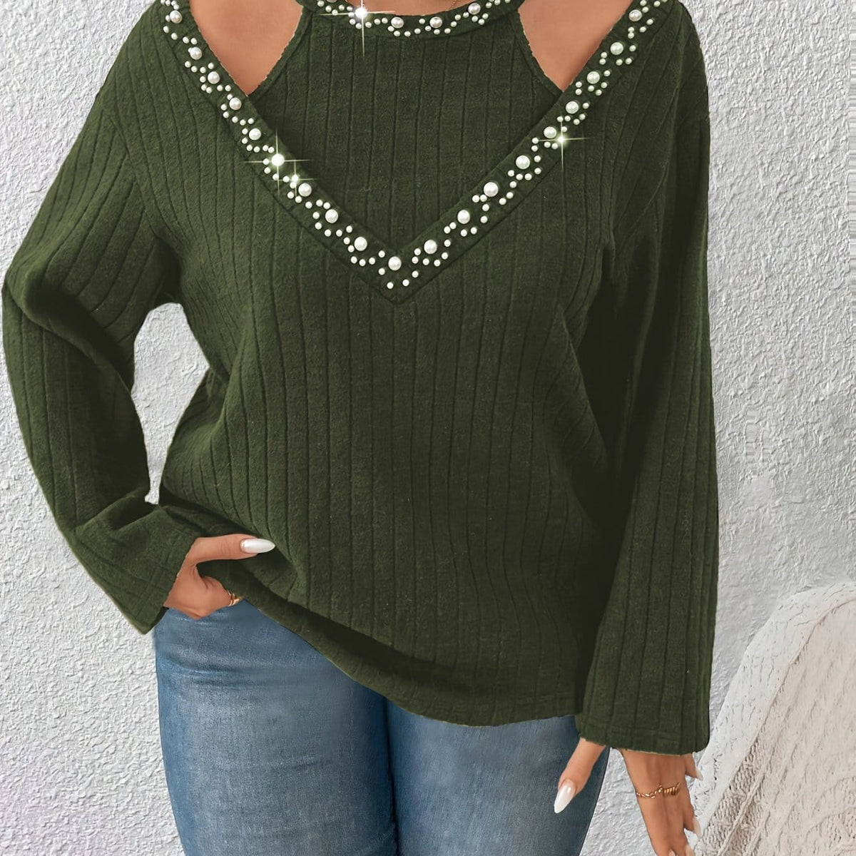jkthpu-45 Army Green / UK 18 Elegant Mock Collar Burgundy Plus Size Long Sleeve Winter Top