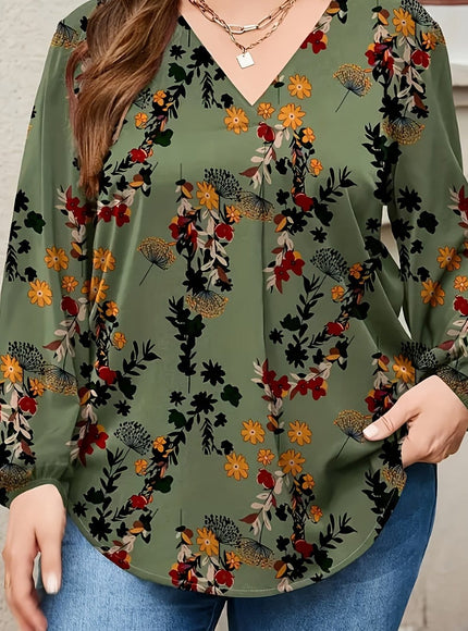 jkthpu-45 Army Green / UK 18 Plus Size, Women's Plus Size Elegant V-Neck Long