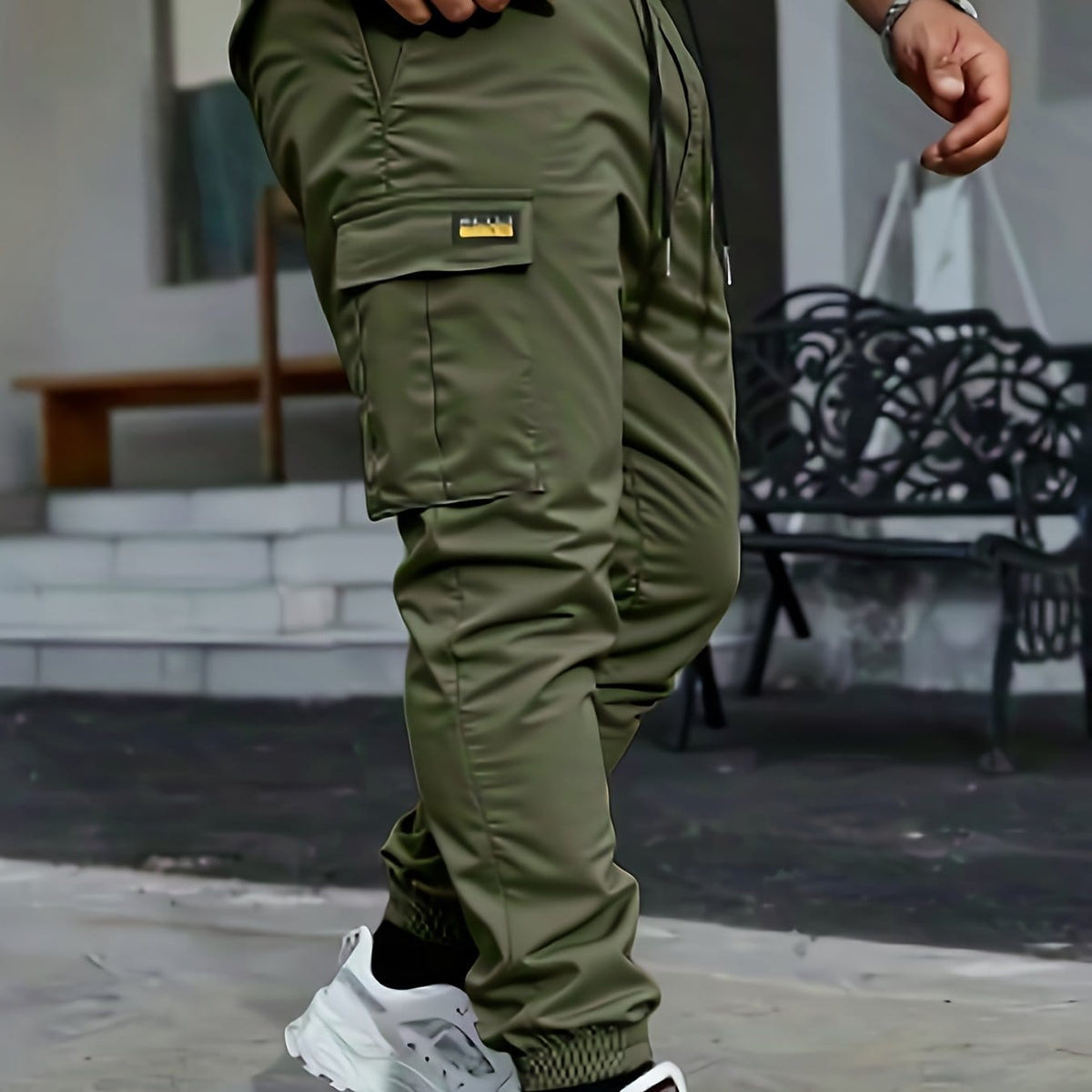 KissICON Army Green / UK 31 Rugged Mens Army Cargo Pants MultiPocket Outdoor Style