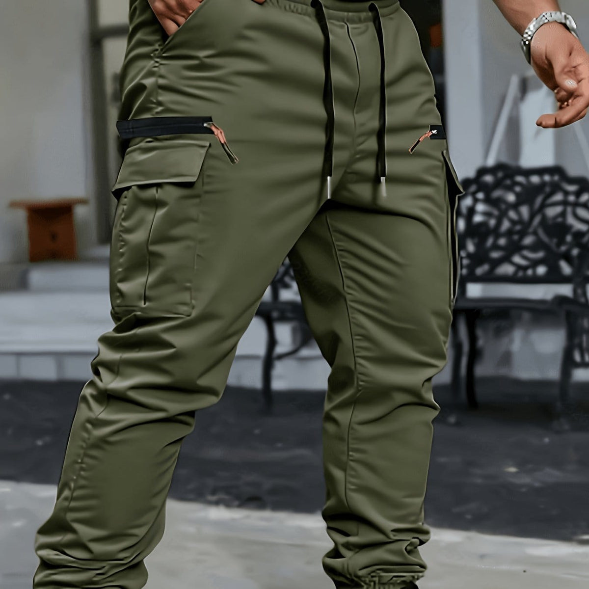 KissICON Army Green / UK 32 Durable Mens HeavyDuty Black Tapered Cargo Pants