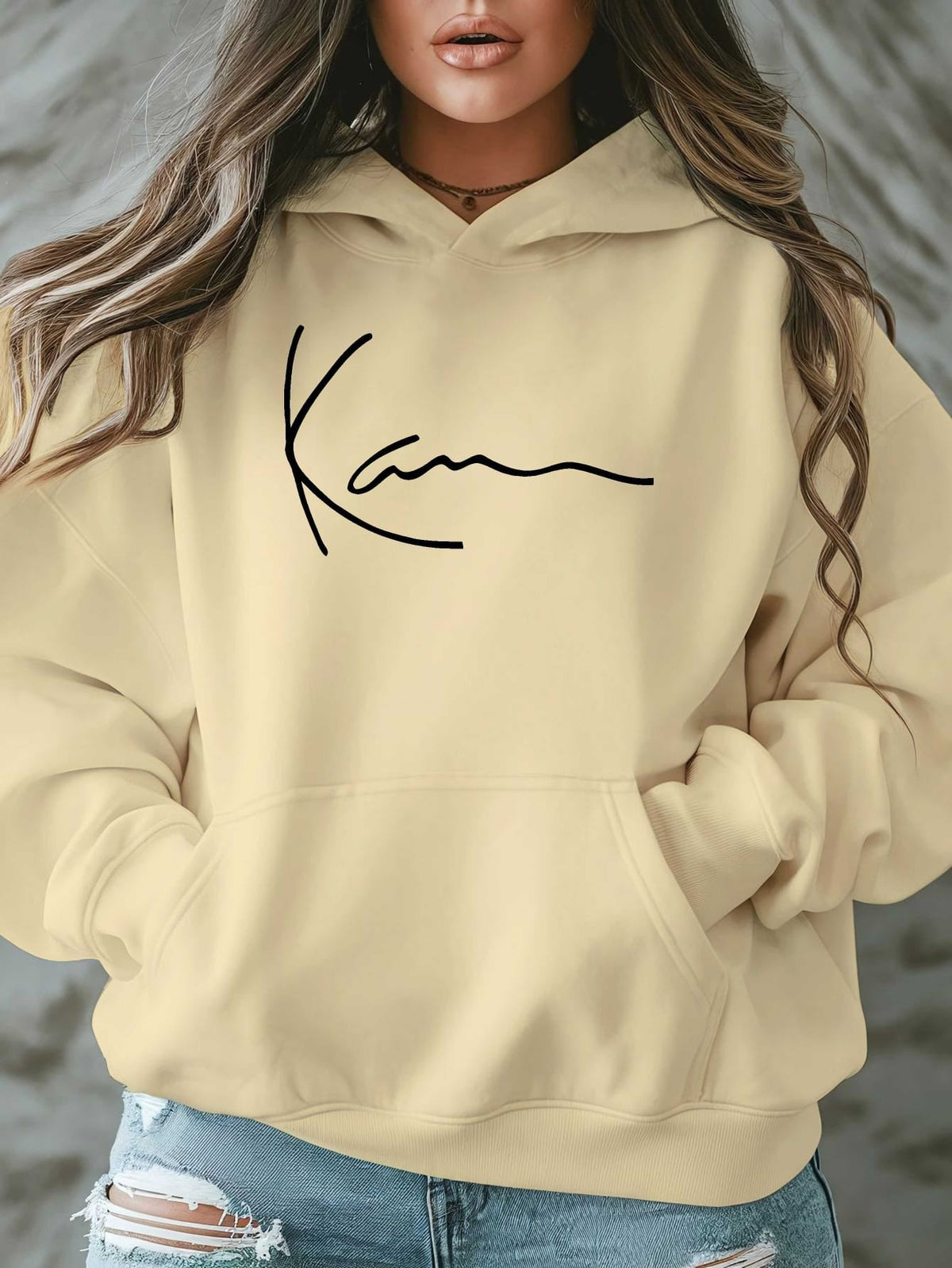 jkthpu-45 Artistic Signature Women's Plus Size Casual Hooded Sweatshirt