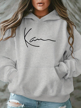 jkthpu-45 Artistic Signature Women's Plus Size Casual Hooded Sweatshirt