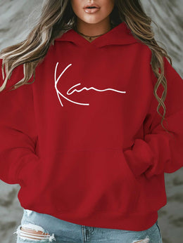 jkthpu-45 Artistic Signature Women's Plus Size Casual Hooded Sweatshirt