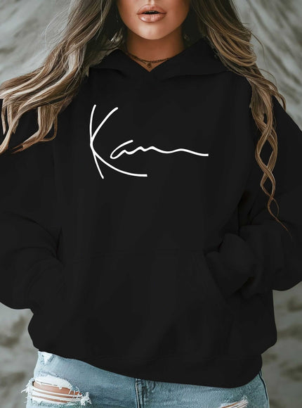 jkthpu-45 Artistic Signature Women's Plus Size Casual Hooded Sweatshirt