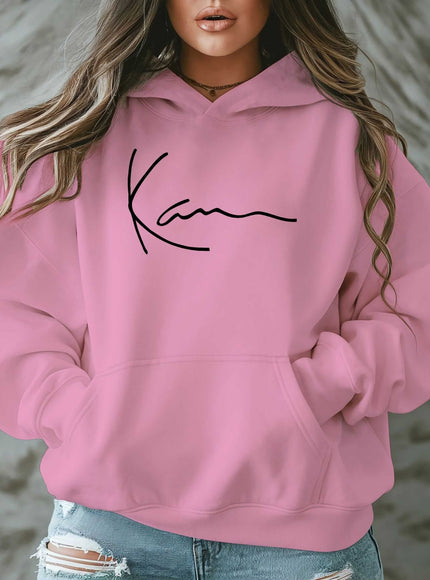 jkthpu-45 Artistic Signature Women's Plus Size Casual Hooded Sweatshirt