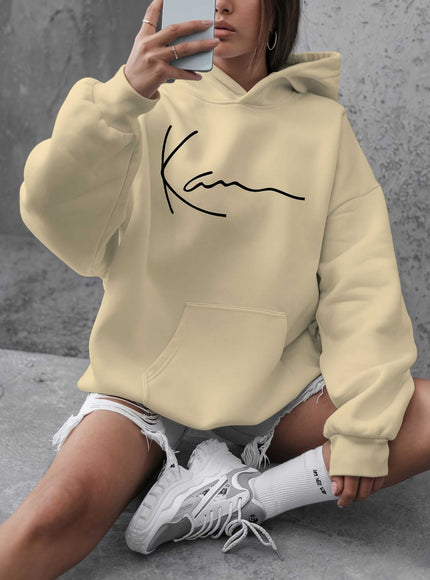 jkthpu-45 Artistic Signature Women's Plus Size Casual Hooded Sweatshirt