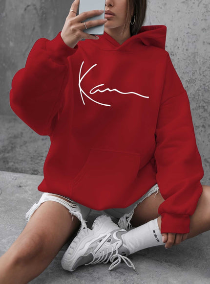 jkthpu-45 Artistic Signature Women's Plus Size Casual Hooded Sweatshirt