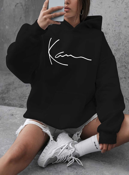 jkthpu-45 Artistic Signature Women's Plus Size Casual Hooded Sweatshirt