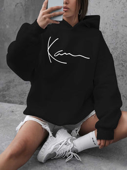 jkthpu-45 Artistic Signature Women's Plus Size Casual Hooded Sweatshirt