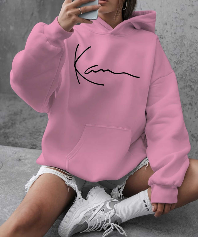 jkthpu-45 Artistic Signature Women's Plus Size Casual Hooded Sweatshirt