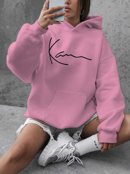 jkthpu-45 Artistic Signature Women's Plus Size Casual Hooded Sweatshirt