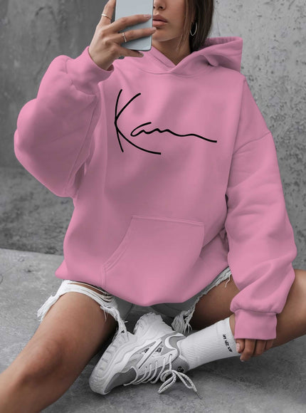 jkthpu-45 Artistic Signature Women's Plus Size Casual Hooded Sweatshirt