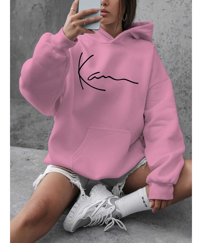 jkthpu-45 Artistic Signature Women's Plus Size Casual Hooded Sweatshirt