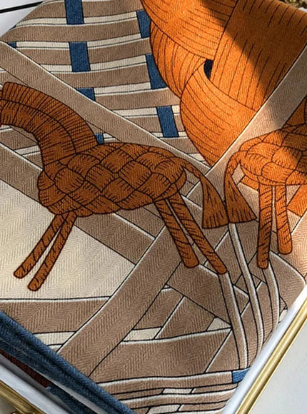 Dropshipman As the Picture / 135X135CM Double Horse Luxury Women's Winter Silk Wool Scarf Female Designer Printed Square Silk Shawls and Wraps 135X135CM Wool Pashmina