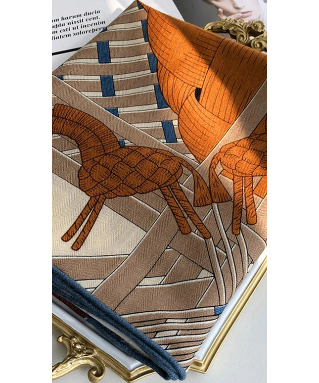 Dropshipman As the Picture / 135X135CM Double Horse Luxury Women's Winter Silk Wool Scarf Female Designer Printed Square Silk Shawls and Wraps 135X135CM Wool Pashmina