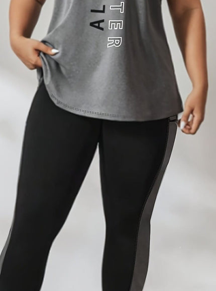 jkthpu-45 Ash / UK 18 Large Athletic Vest Set Print Top Patchwork Fitness Pants