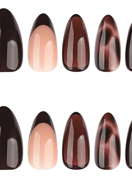 KissICON Autumn Almond False Nails 24Pcs Glossy Brown Leopard