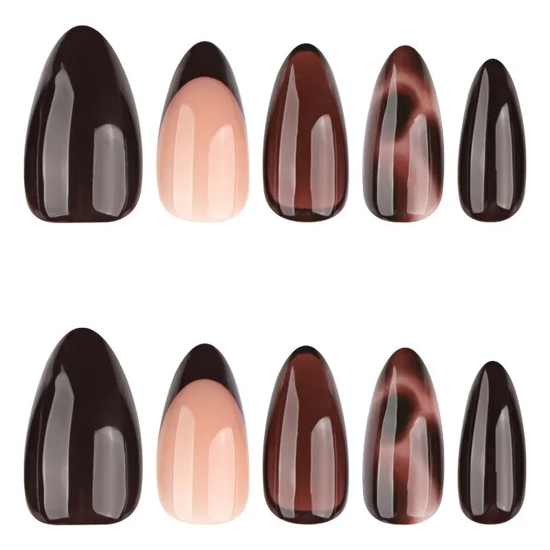 KissICON Autumn Almond False Nails 24Pcs Glossy Brown Leopard