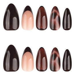 KissICON Autumn Almond False Nails 24Pcs Glossy Brown Leopard