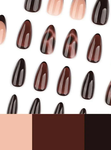 KissICON Autumn Almond False Nails 24Pcs Glossy Brown Leopard