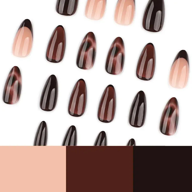 KissICON Autumn Almond False Nails 24Pcs Glossy Brown Leopard
