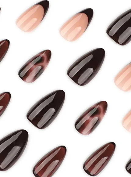 KissICON Autumn Almond False Nails 24Pcs Glossy Brown Leopard
